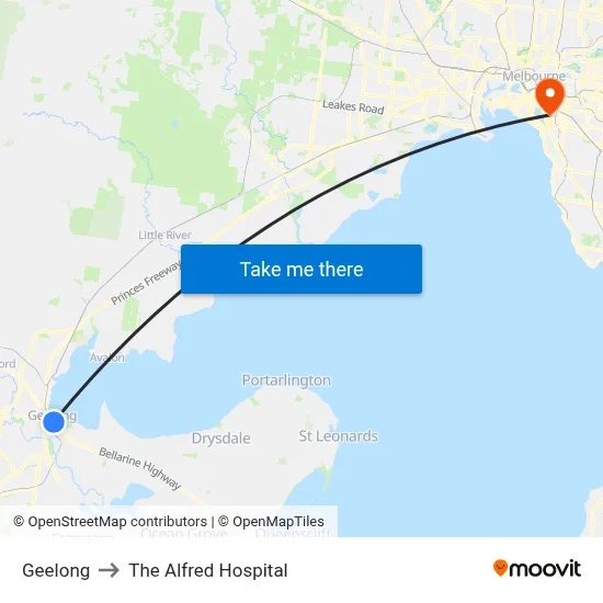 Geelong to The Alfred Hospital map