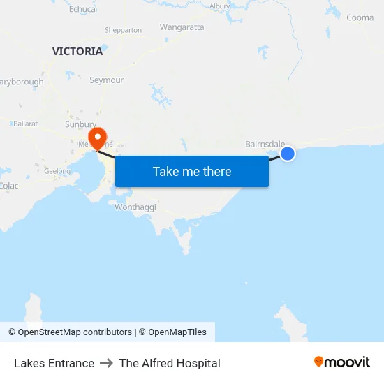 Lakes Entrance to The Alfred Hospital map