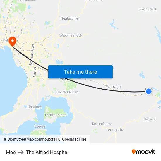 Moe to The Alfred Hospital map
