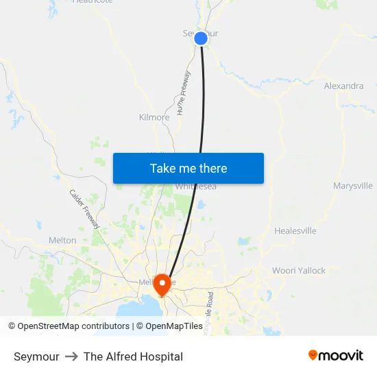 Seymour to The Alfred Hospital map
