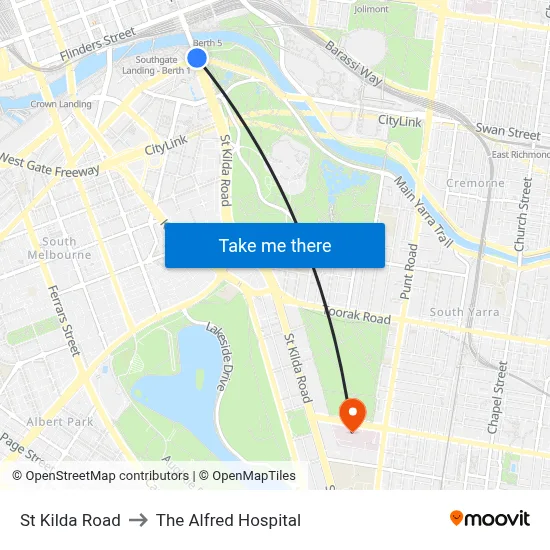 St Kilda Road to The Alfred Hospital map