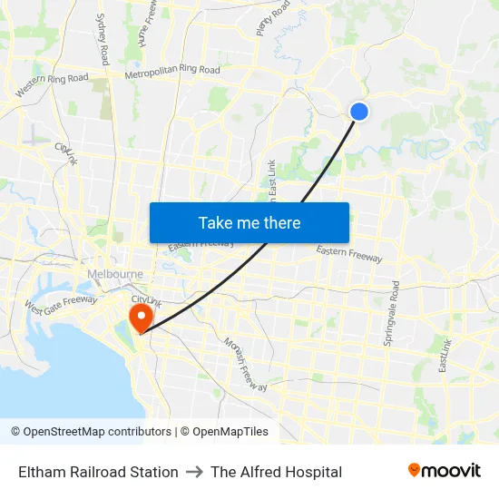 Eltham Railroad Station to The Alfred Hospital map