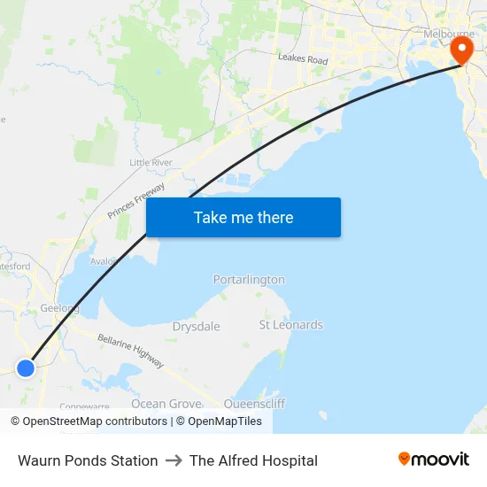 Waurn Ponds Station to The Alfred Hospital map