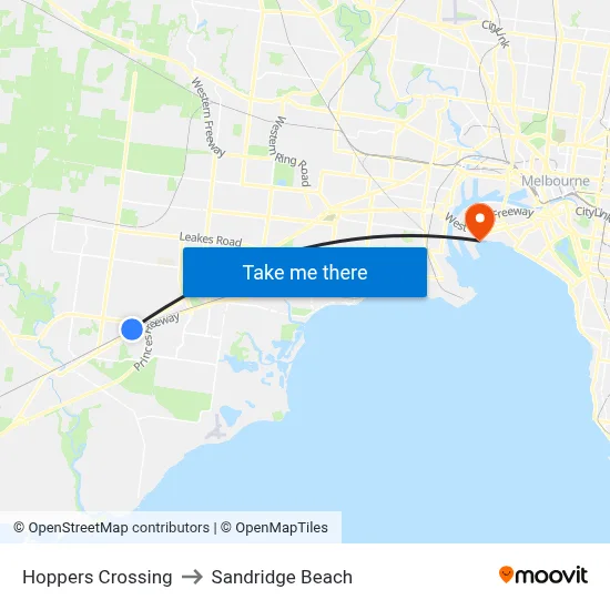 Hoppers Crossing to Sandridge Beach map