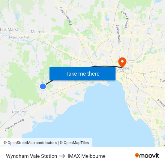 Wyndham Vale Station to IMAX Melbourne map