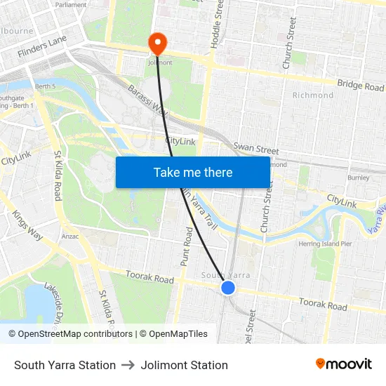South Yarra Station to Jolimont Station map