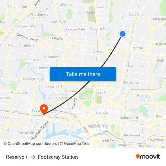 Reservoir to Footscray Station map
