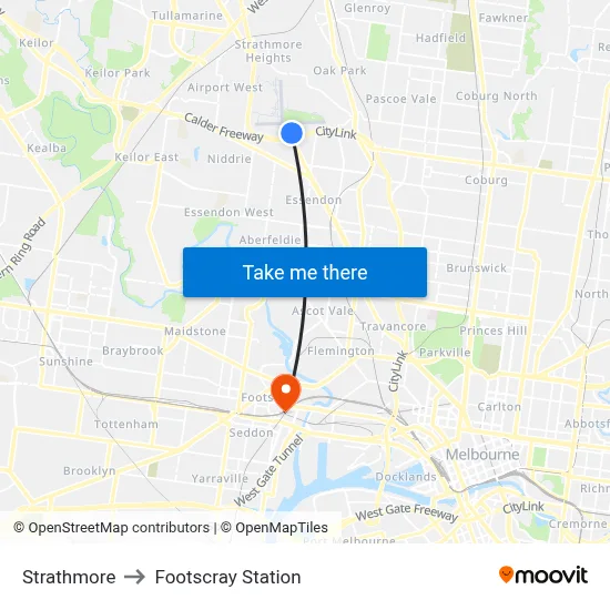 Strathmore to Footscray Station map