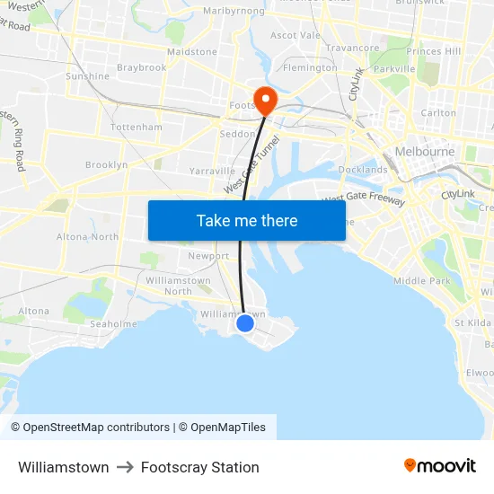 Williamstown to Footscray Station map