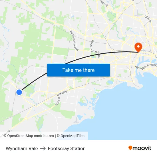 Wyndham Vale to Footscray Station map