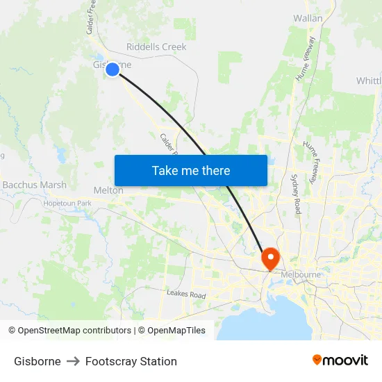 Gisborne to Footscray Station map