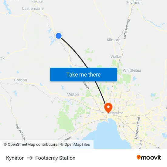 Kyneton to Footscray Station map