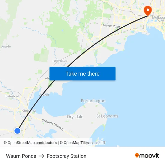 Waurn Ponds to Footscray Station map