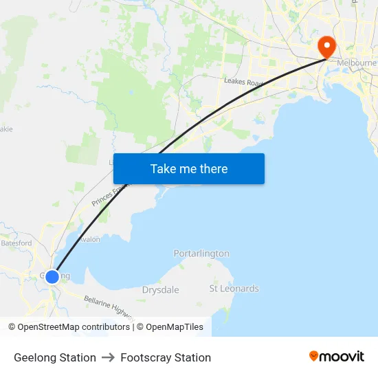 Geelong Station to Footscray Station map