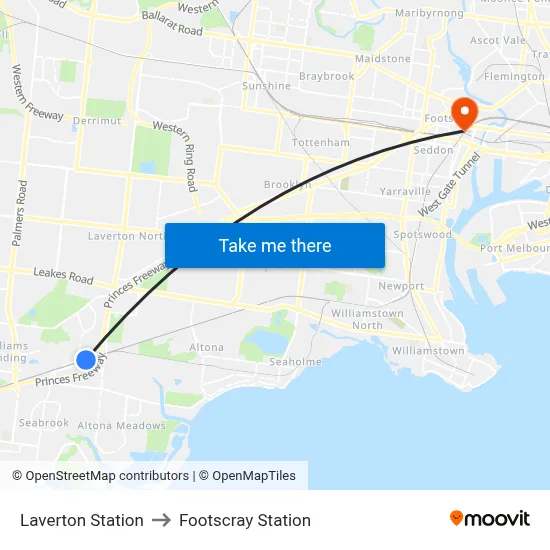 Laverton Station to Footscray Station map