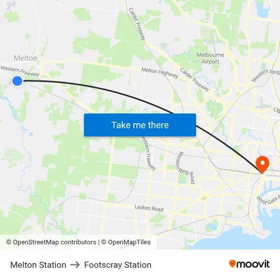 Melton Station to Footscray Station map