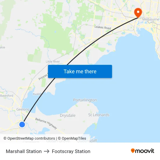 Marshall Station to Footscray Station map