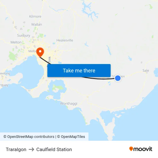 Traralgon to Caulfield Station map