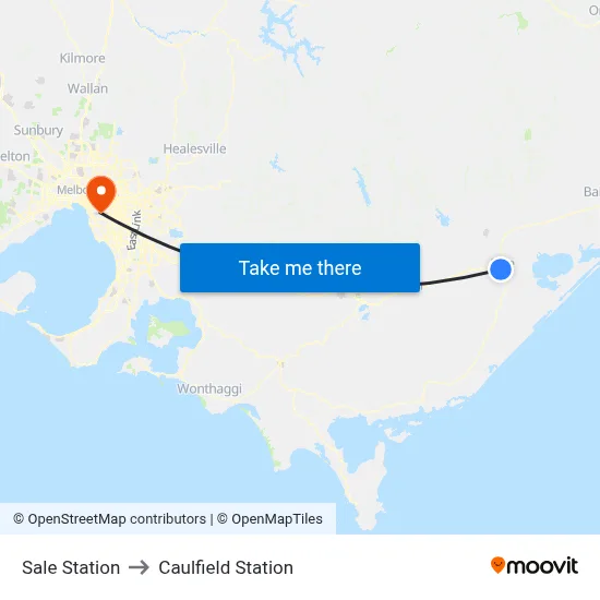 Sale Station to Caulfield Station map