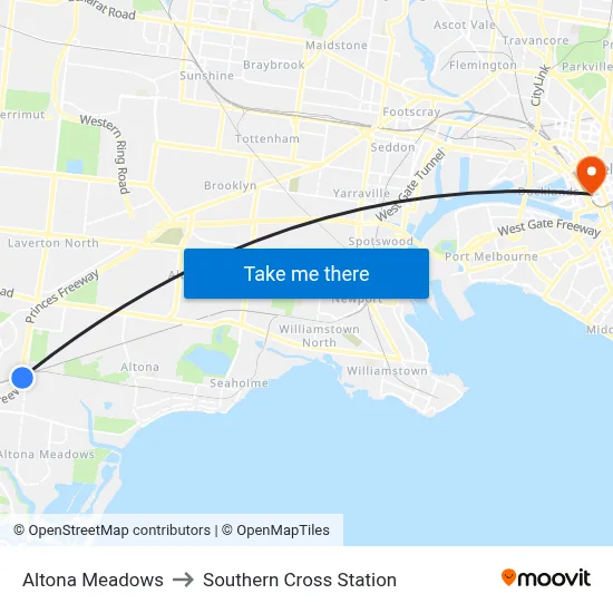 Altona Meadows to Southern Cross Station map