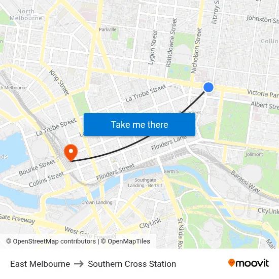 East Melbourne to Southern Cross Station map