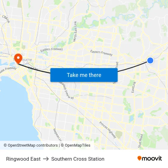 Ringwood East to Southern Cross Station map