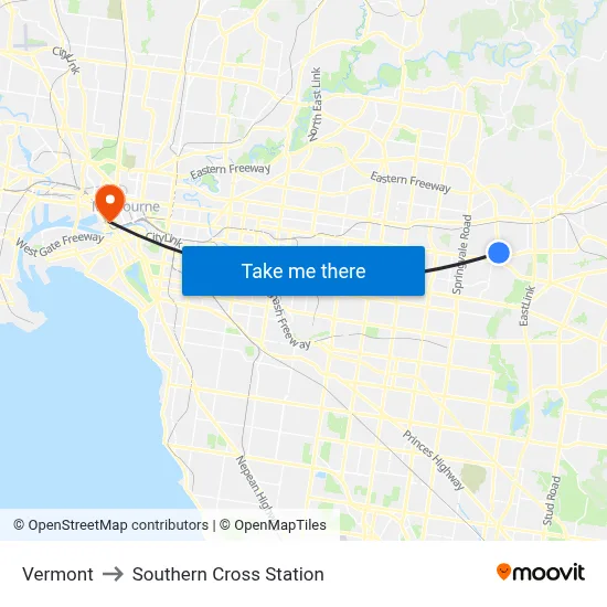 Vermont to Southern Cross Station map