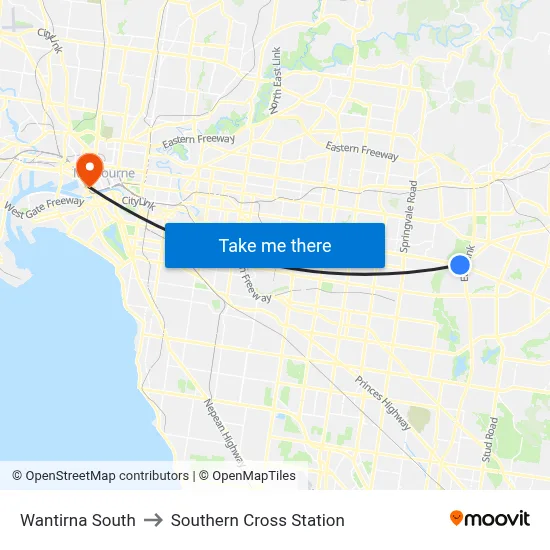 Wantirna South to Southern Cross Station map