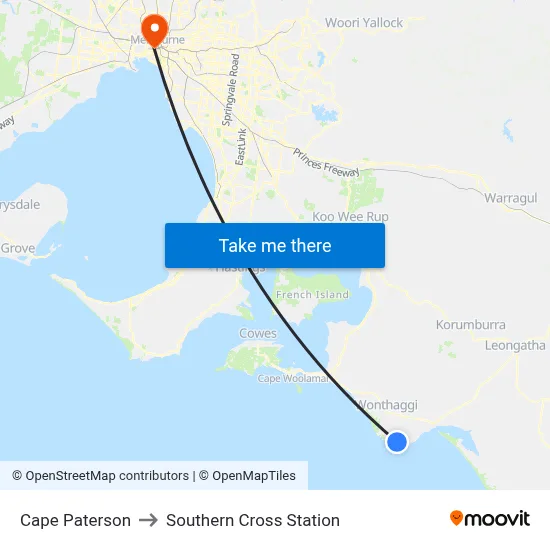 Cape Paterson to Southern Cross Station map
