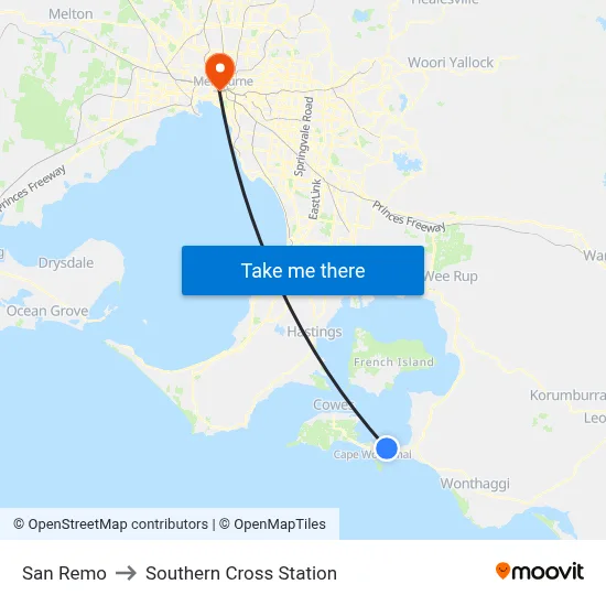 San Remo to Southern Cross Station map