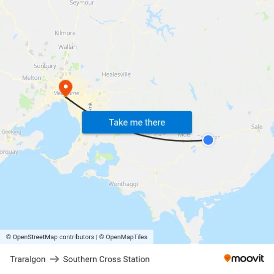 Traralgon to Southern Cross Station map