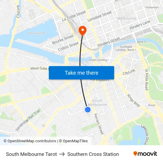 South Melbourne Tarot to Southern Cross Station map