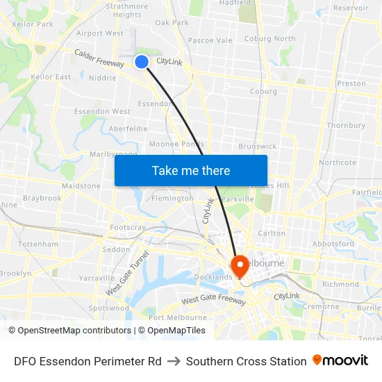 DFO Essendon Perimeter Rd to Southern Cross Station map