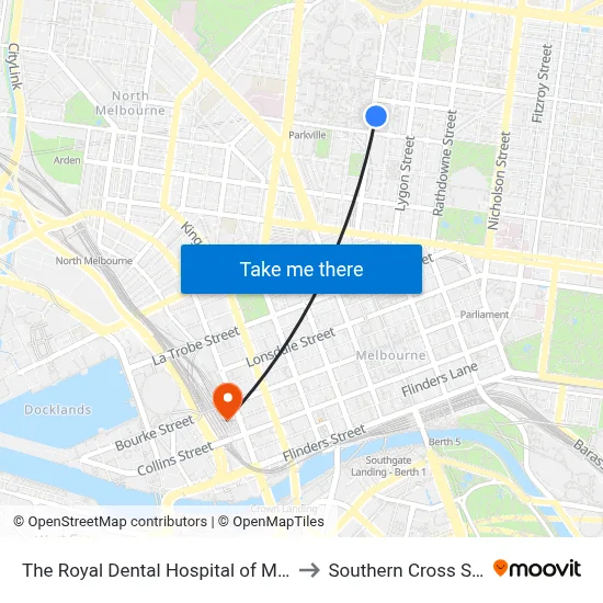 The Royal Dental Hospital of Melbourne to Southern Cross Station map