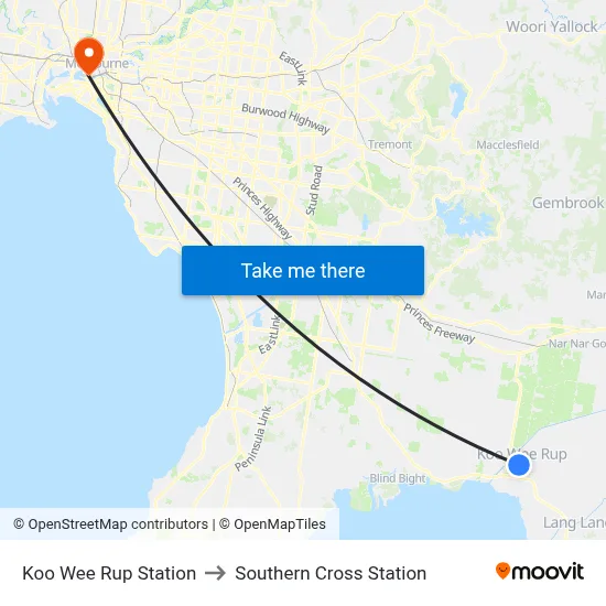 Koo Wee Rup Station to Southern Cross Station map