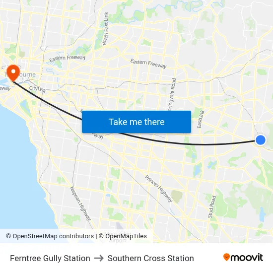 Ferntree Gully Station to Southern Cross Station map