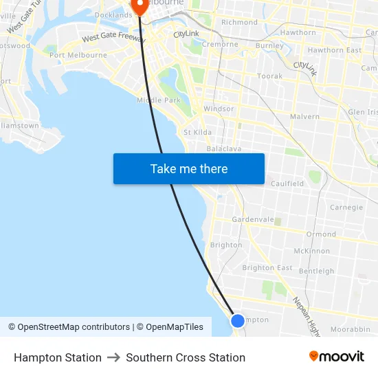 Hampton Station to Southern Cross Station map
