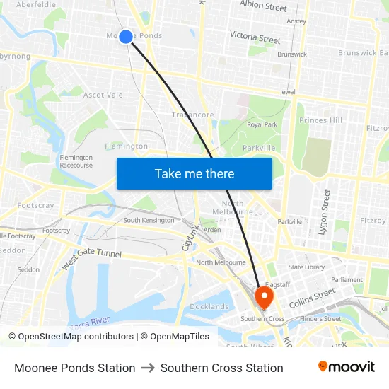 Moonee Ponds Station to Southern Cross Station map