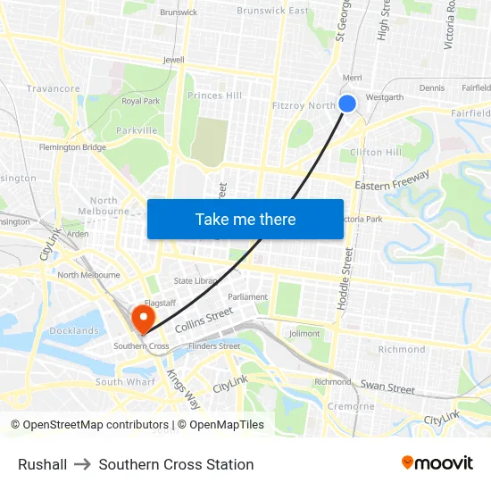 Rushall to Southern Cross Station map
