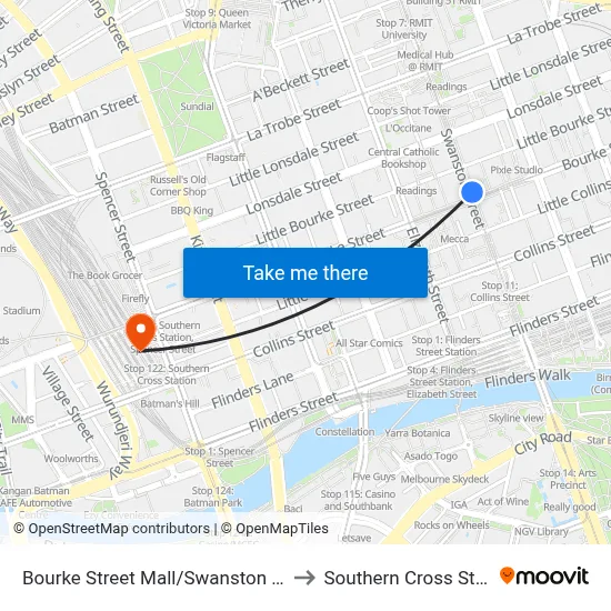 Bourke Street Mall/Swanston St #10 to Southern Cross Station map