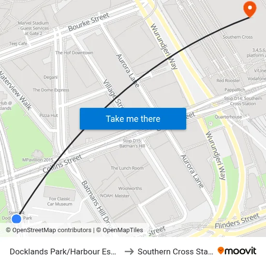 Docklands Park/Harbour Esp #D4 to Southern Cross Station map
