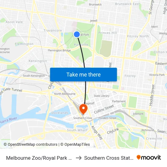 Melbourne Zoo/Royal Park #26 to Southern Cross Station map