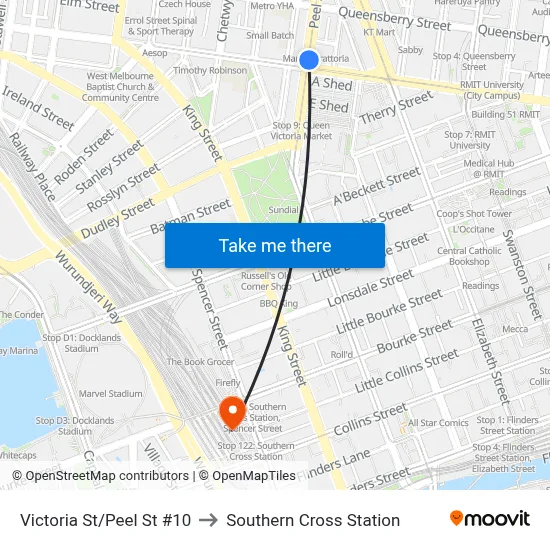 Victoria St/Peel St #10 to Southern Cross Station map