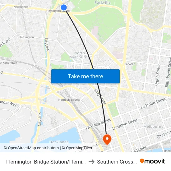 Flemington Bridge Station/Flemington Rd #22 to Southern Cross Station map