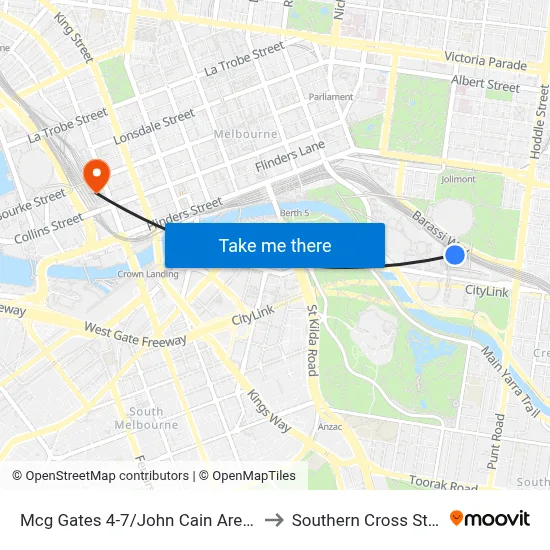 Mcg Gates 4-7/John Cain Arena #7c to Southern Cross Station map