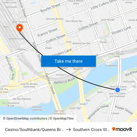 Casino/Southbank/Queens Bridge St to Southern Cross Station map