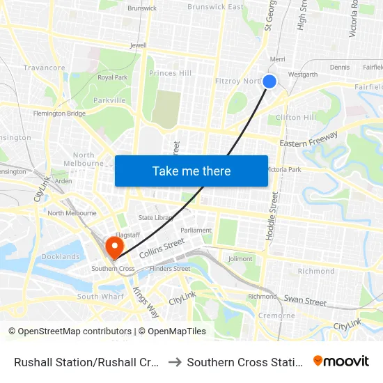 Rushall Station/Rushall Cres to Southern Cross Station map