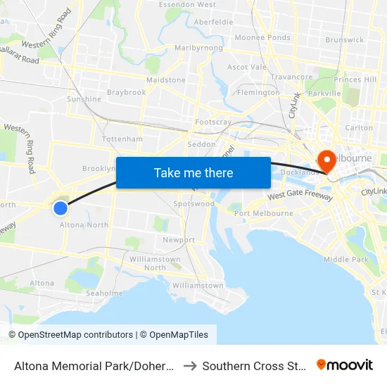 Altona Memorial Park/Dohertys Rd to Southern Cross Station map