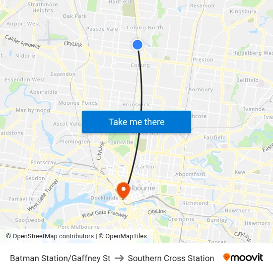 Batman Station/Gaffney St to Southern Cross Station map