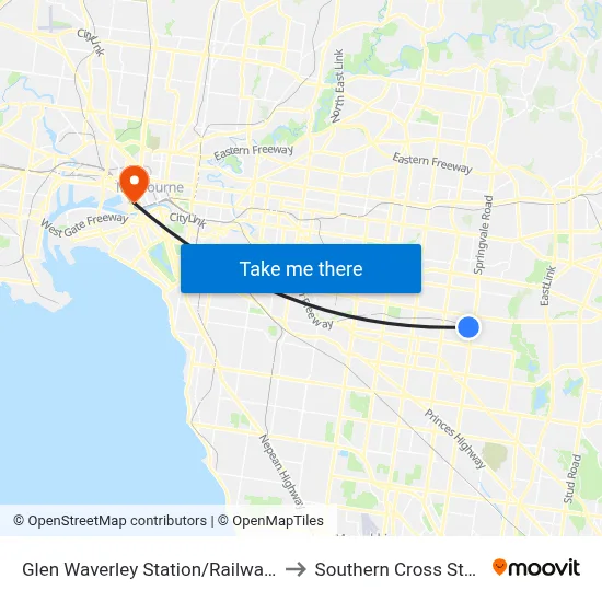 Glen Waverley Station/Railway Pde to Southern Cross Station map